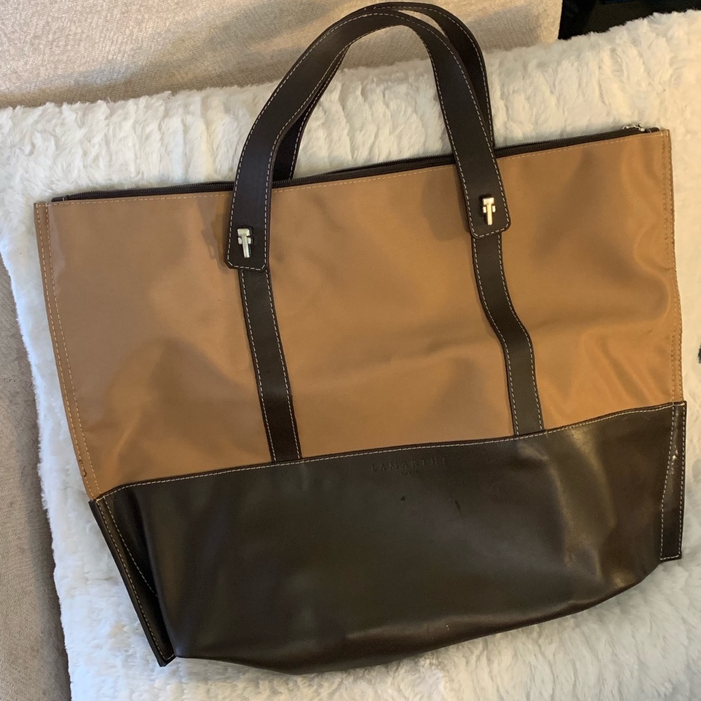 Leather and nylon tote